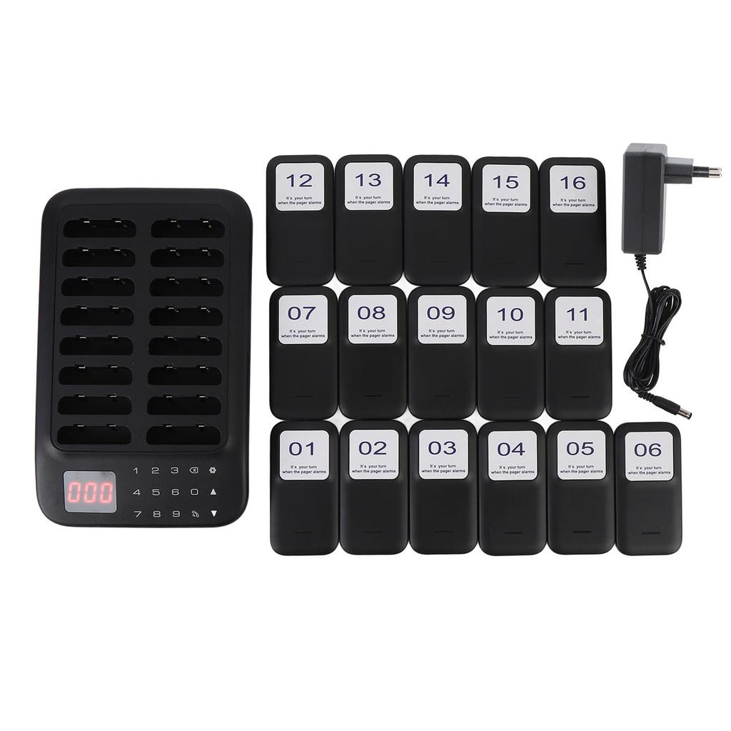 Restaurant Pager System 1 to 16 Vibration Buzzer Flashing Modes 433.92MHz 500m 999s Wireless Calling System Food Buzzer