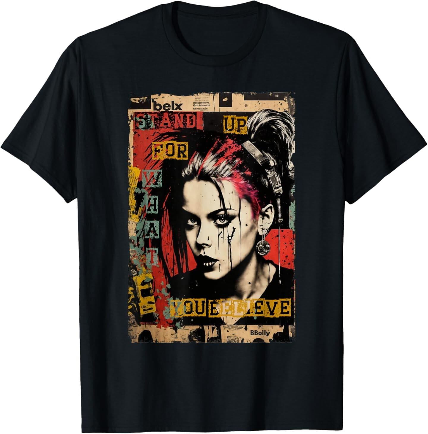 Punk Girl Graffiti Grunge 90s Colorful Distressed Vintage T-Shirt Mens Womens Tees Top XL
