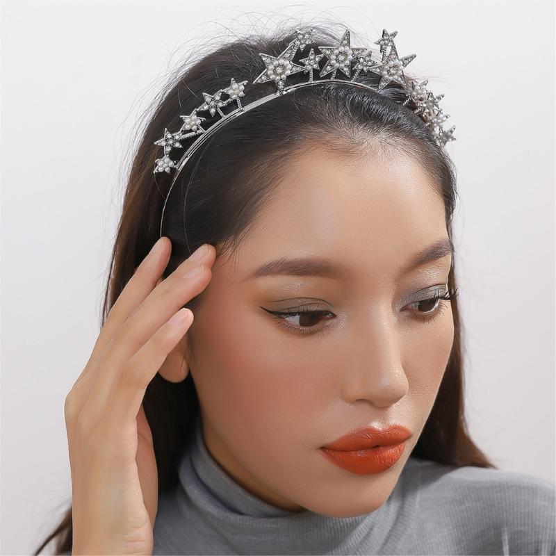 Rhinestones Star Headband for Women Evening Party Gathering Shimmering Star Hairband Theme Party Electroplate Headwear