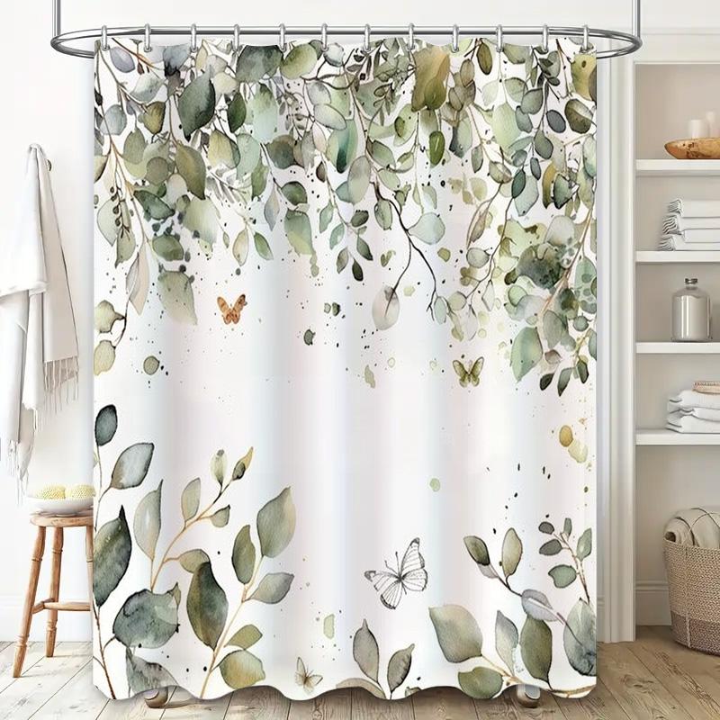 Elegant Green Leaf Shower Curtain for Bathroom Decor Waterproof and Durable with Beautiful Nature Design To Install Wrinkle-Free