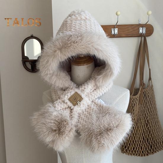 Kvinner Vinter integrert lue og skjerf tykk fleece varm tegneserie bjørn øredekor vindtett full beskyttelse utendørs reise i kaldt vær Snowboard