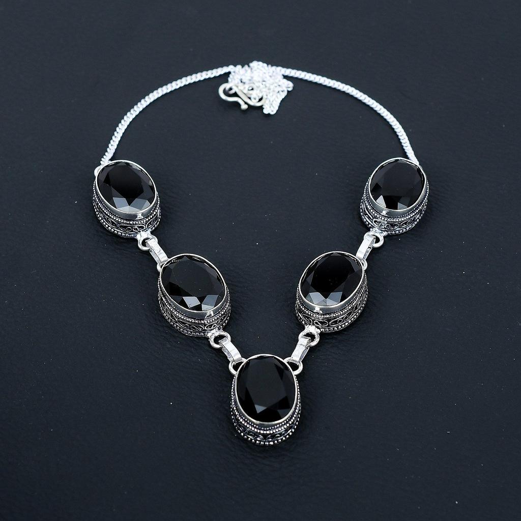 Black Spinel Gemstone Handmade 925 Sterling Silver Necklace, Antique Jewelry Necklace, Black Spinel Necklace For Women, Jewelry For Gifts
