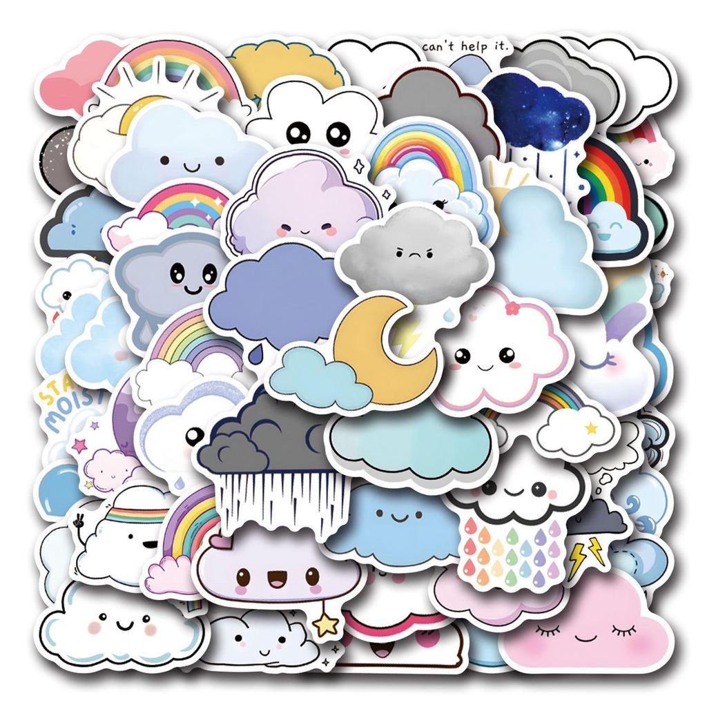 55pcs Cute Cartoon Cloud Stickers: Waterproof Decor for Journals, Water Bottles, and Laptops