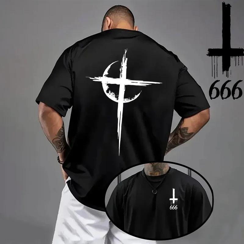 Hot 2026 Unisexs Tshirt Spring Summer Daily Casual Fashion Short Sleeve 8 Styles Satan Inverted Cross Prints Patterns Oversize