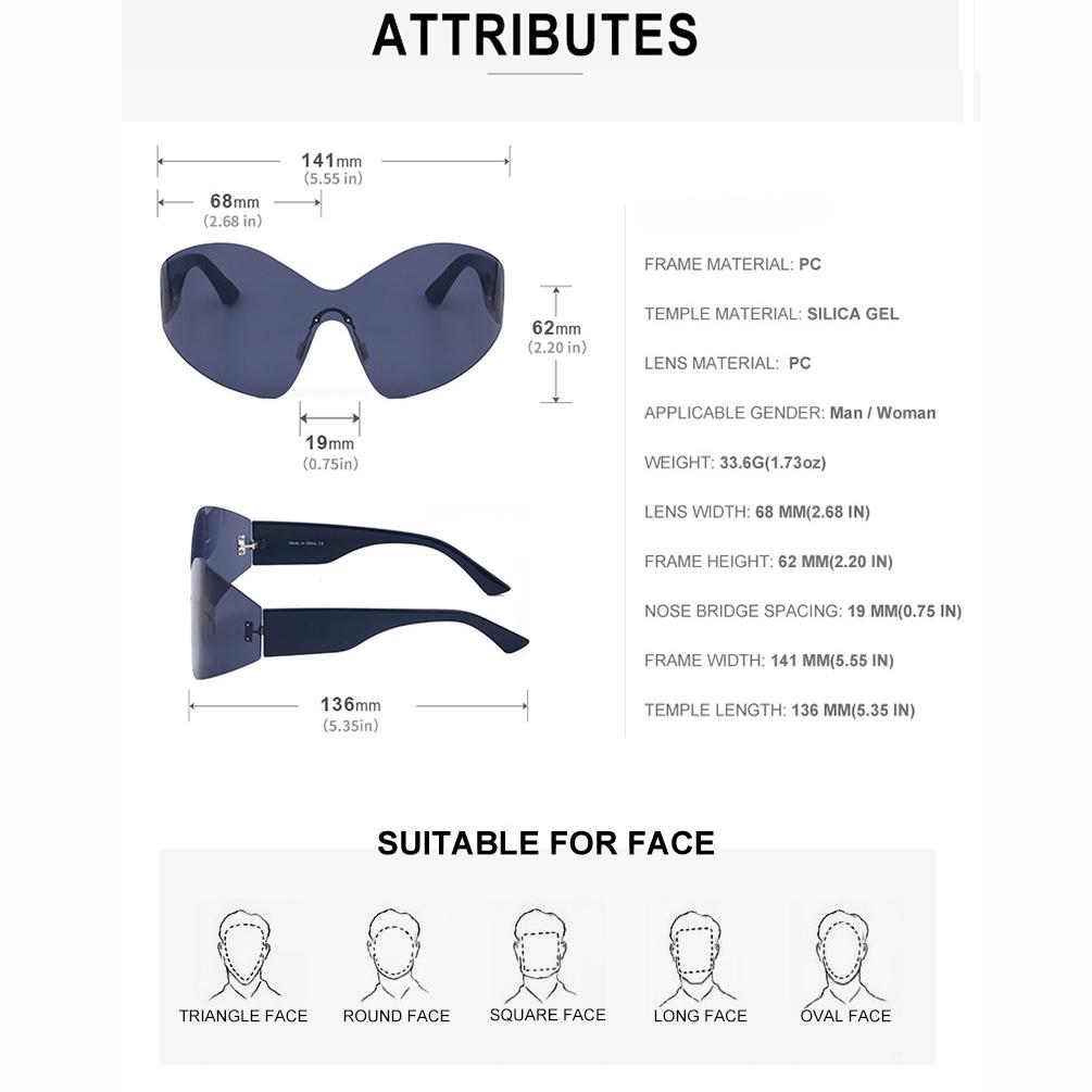 Vintage  Rimless Sunglasses Women For Men Fashion Luxury Brand Designer Oversized Sun Glasses Trend Punk Sport Goggle Uv400
