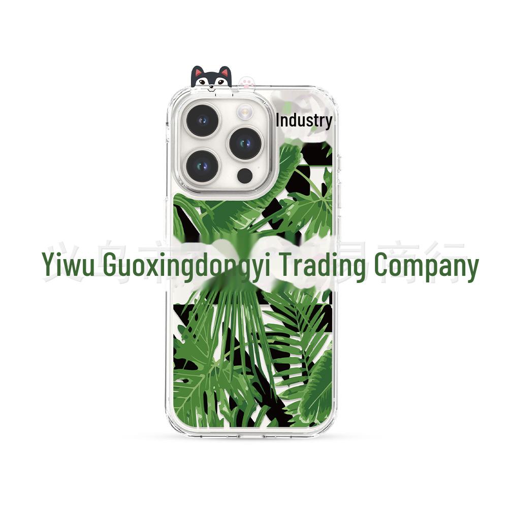 Green Parrot Watercolor Flowers & Birds Phone Case for 15/15pro, Inspired by the Forest's Colorful Ecological Chain.