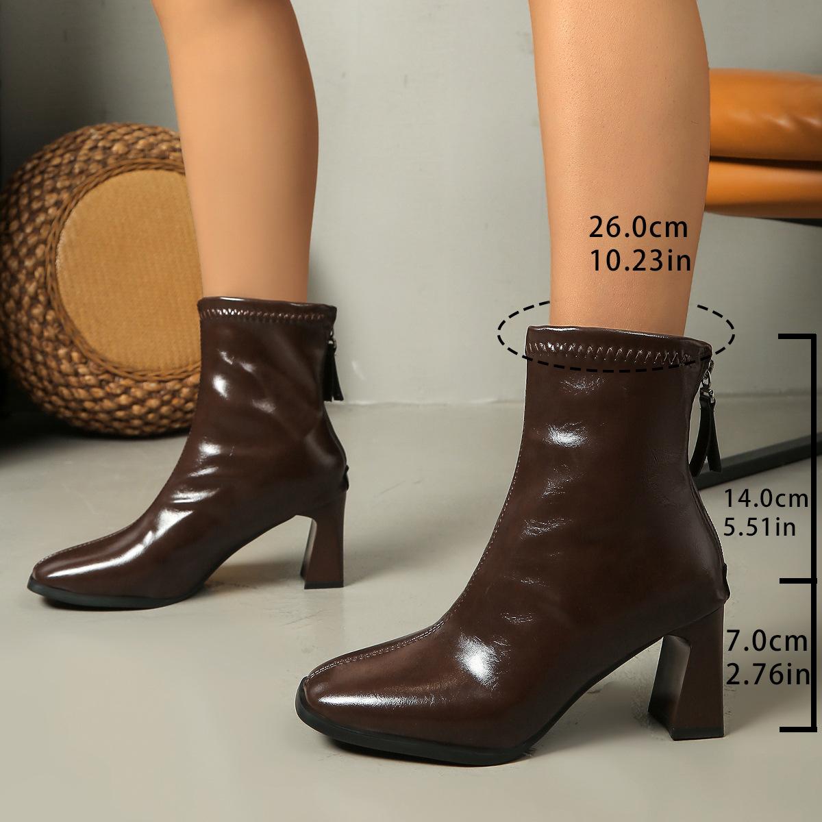 

Skinny thick heel Martin boots women s spring and autumn new square head high heel short boots French soft leather temperament fashion boots 41 темно-коричневого кольору
