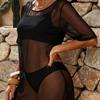 Robe d'été sexy en résille transparente à manches trois-quarts, T-shirt décontracté, Paréo de plage pour femmes