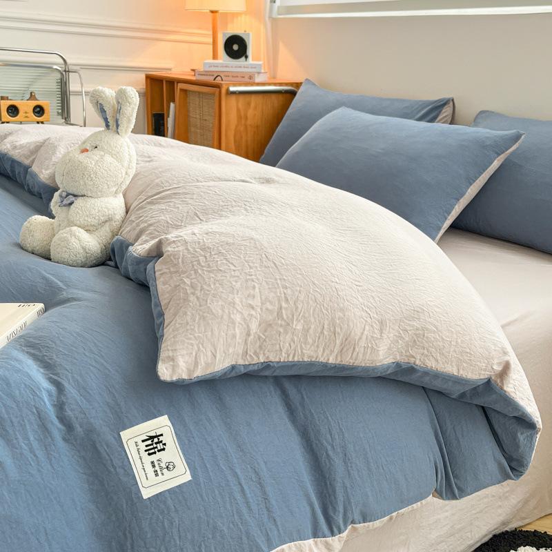 Super Soft Washed Cotton Solid Color 4-Pcs Quilt Cover Student Dormitory 3-Pcs Set Four Seasons Universal A Maternal Infant Grade