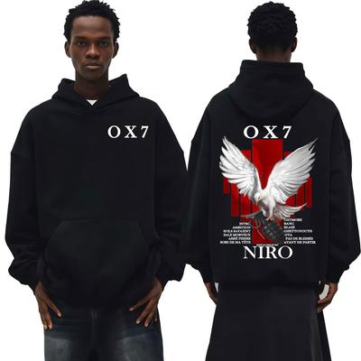 Rapper Niro OX7 Music Album Merch Sweatshirts Men's Clothing Harajuku Hip Hop Retro Hoodies Fleece Comfort Long Sleeve Pullovers
