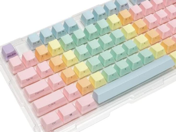 FILCO Macaron Keycap Set, Top-Printed, 104-Key English Layout, Replacement Keycap Set with Key Puller, Different Color Keys for Each Finger, Rainbow