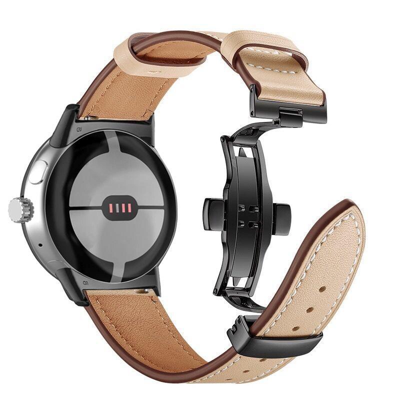 Genuine Leather Strap for Google Pixel Watch/Pixel Watch 2 Metal Butterfly Buckle Band Replacement Bracelet Watchband Accessories for Pixel Watch