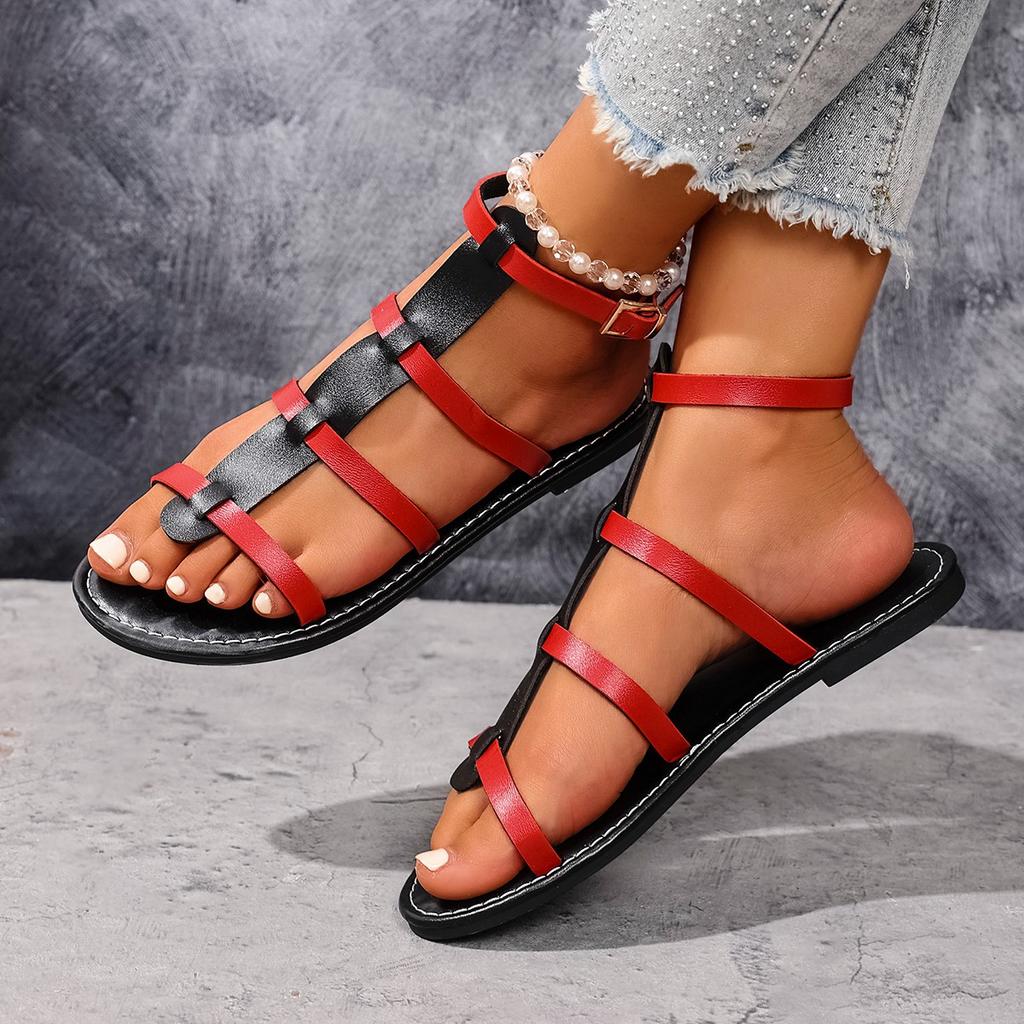 Fashion Women Sandals Ladies Flat Heels Clip-toe Casual Rome Sandals 2025 Summer Cross Narrow Band Ankle Buckle Strap Female Beach Shoes