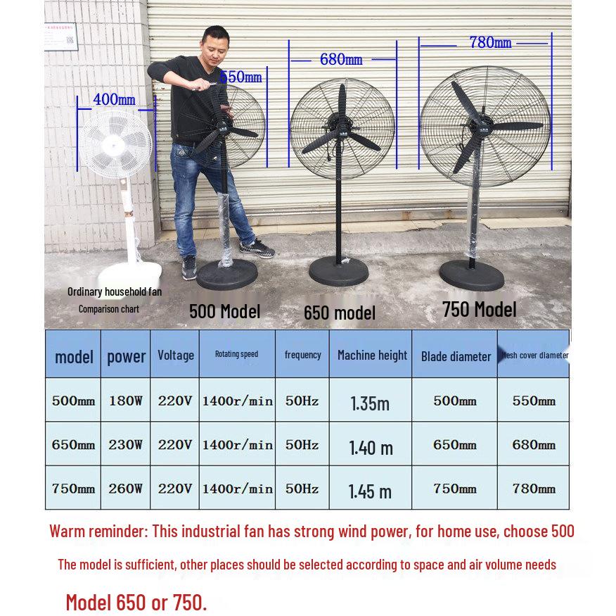 Industrial Wall-Mounted High-Power Oscillating Floor Fan with Large Air Volume