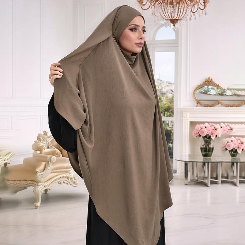 

Двухслойный химар для молитвы из ледяного шелка, хиджаб, дышащий, исламский стиль Дубая, длинный мгновенный головной платок, фестивальный и молитвенный хиджаб