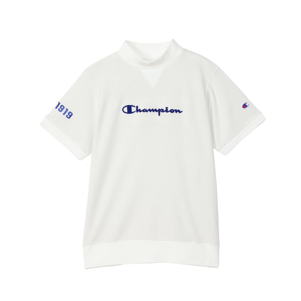 Champion Short Sleeve Mock Neck Shirt UV with Embroidered Script Logo (CW-BG301-020-L), Heat-Shielding, Protection, Quick-Drying,