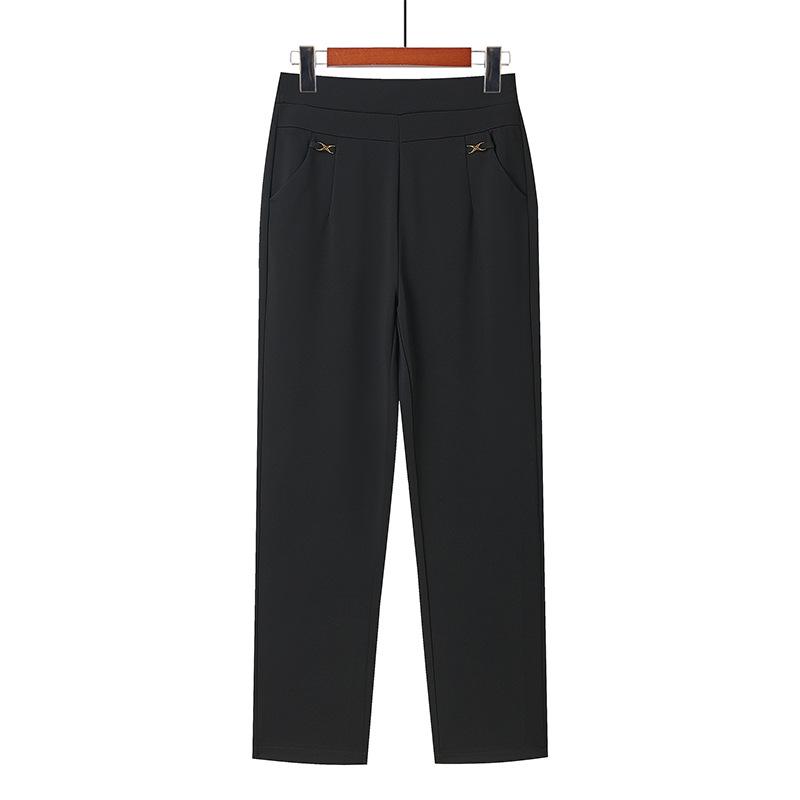 

Mom s Spring Versatile Fashion High-Waist Straight-Leg Casual Pants for Middle-Aged and Elderly Women 2XL (105-120jin) чорний