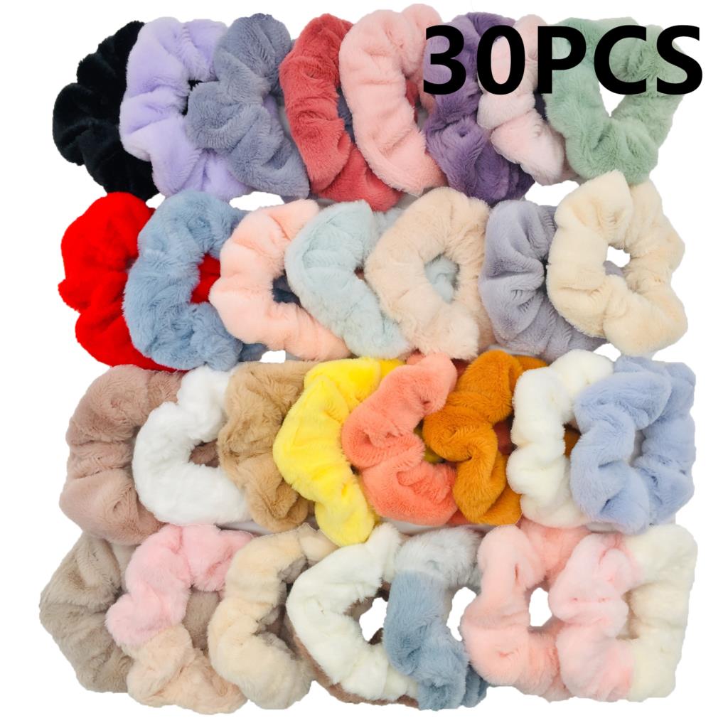 50/40/30 Stück/10 Stück Haargummis für Frauen Mädchen Plüsch Elastisches Band Gummiband Weihnachten Weihnachtsmann Accessoires Flauschiger Kunstpelz Satin