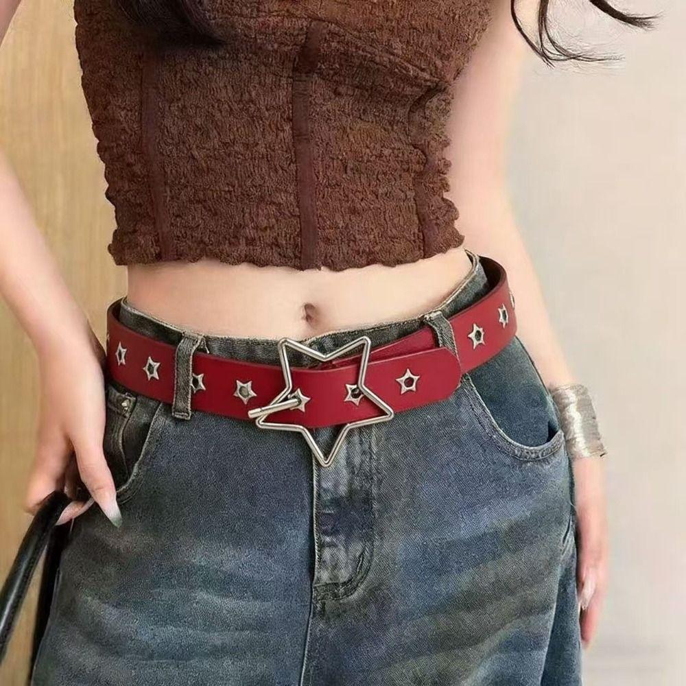 PU Leather Star Rivet Belt Gothic Men Belt Fashion Y2K Belt  Unisex