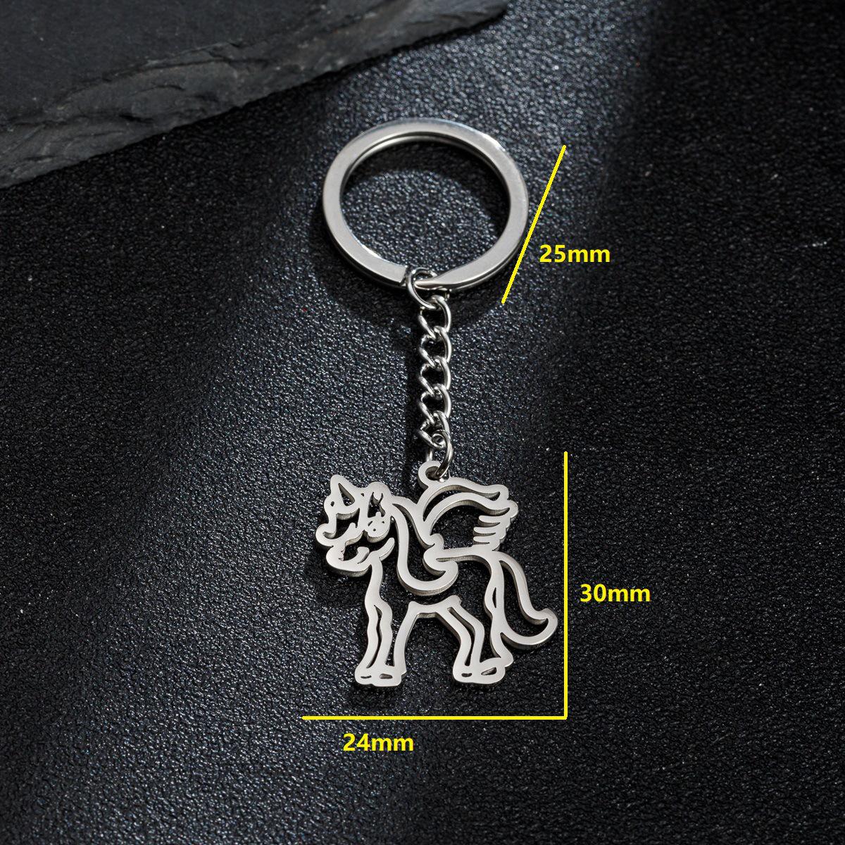 Stainless Steel Cartoon Unicorn Keychain Pendant