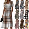 Ladies' Plaid Casual Fashionable Short Sleeved V-neck Dress