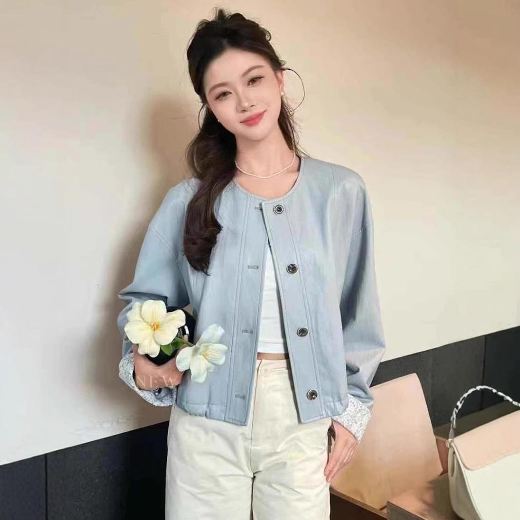 

Women s Spring 2025 Versatile Slimming Lace Patchwork Jacket L світло-жовтого кольору