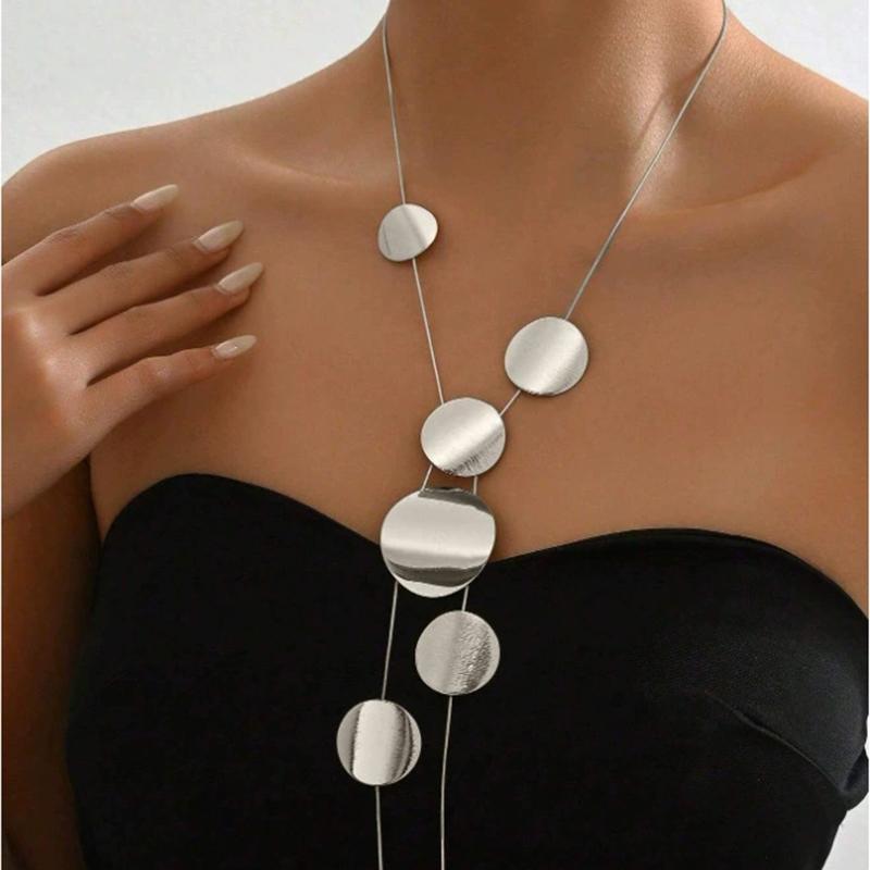 Circular Heart-Shaped Geometric Necklace Hollow Y-Shaped Design Creative Long Pendant Tassel Necklace Women's Trendy Jewelry