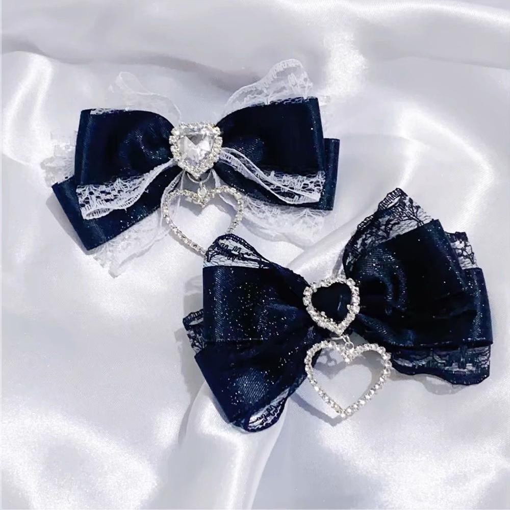 2/1pcs Y2k Gothic Harajuku Lace Bow Hair Clips Lolita Girls Sweet Cool Hairpins Double Ponytail Hair Accessories DIY Bag Decor