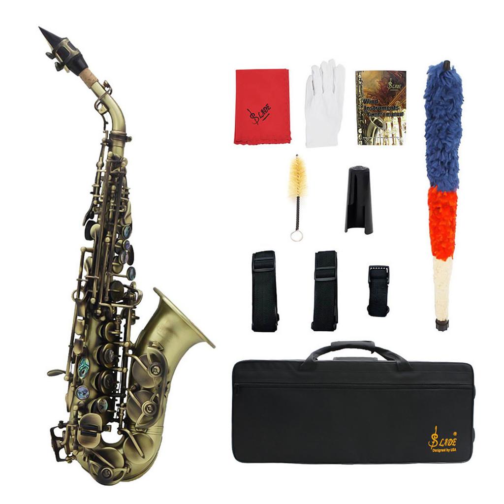 Vintage Style Bb Soprano Saxophone Sax Brass Material Woodwind Instrument with Carry Case Gloves