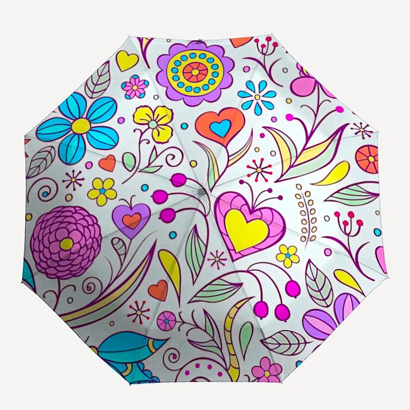 1pc Floral Heart Pattern Automatic Folding Umbrella - Portable Collapsible Design, 8-Rib Iron Frame, Durable Fabric yy251125086