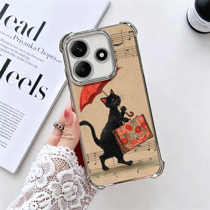

Black Cat Retro Illustration Style Soft Phone Case For Xiaomi Redmi Note 14 15 Pro Plus 13 12 11S 11T 5G 10 9S 9 Plating Anti-Fa Redmi Note 12 Pro 4G