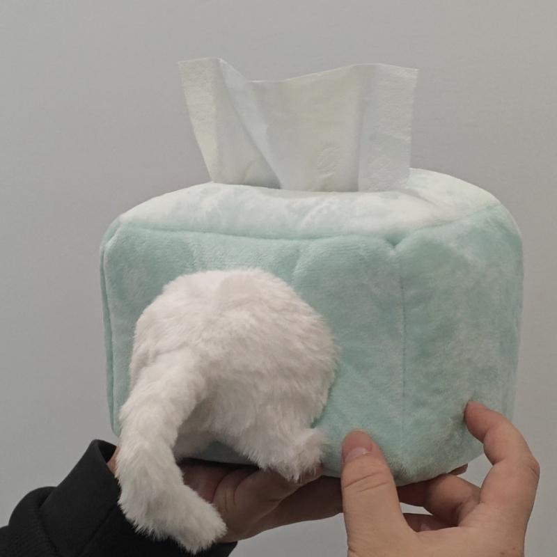 Playful Kitten Tissue Box Creative Plush Toy Storage Box Modern Minimalist Living Room, Bedroom and Car Decor Pull-Out Tissue Box