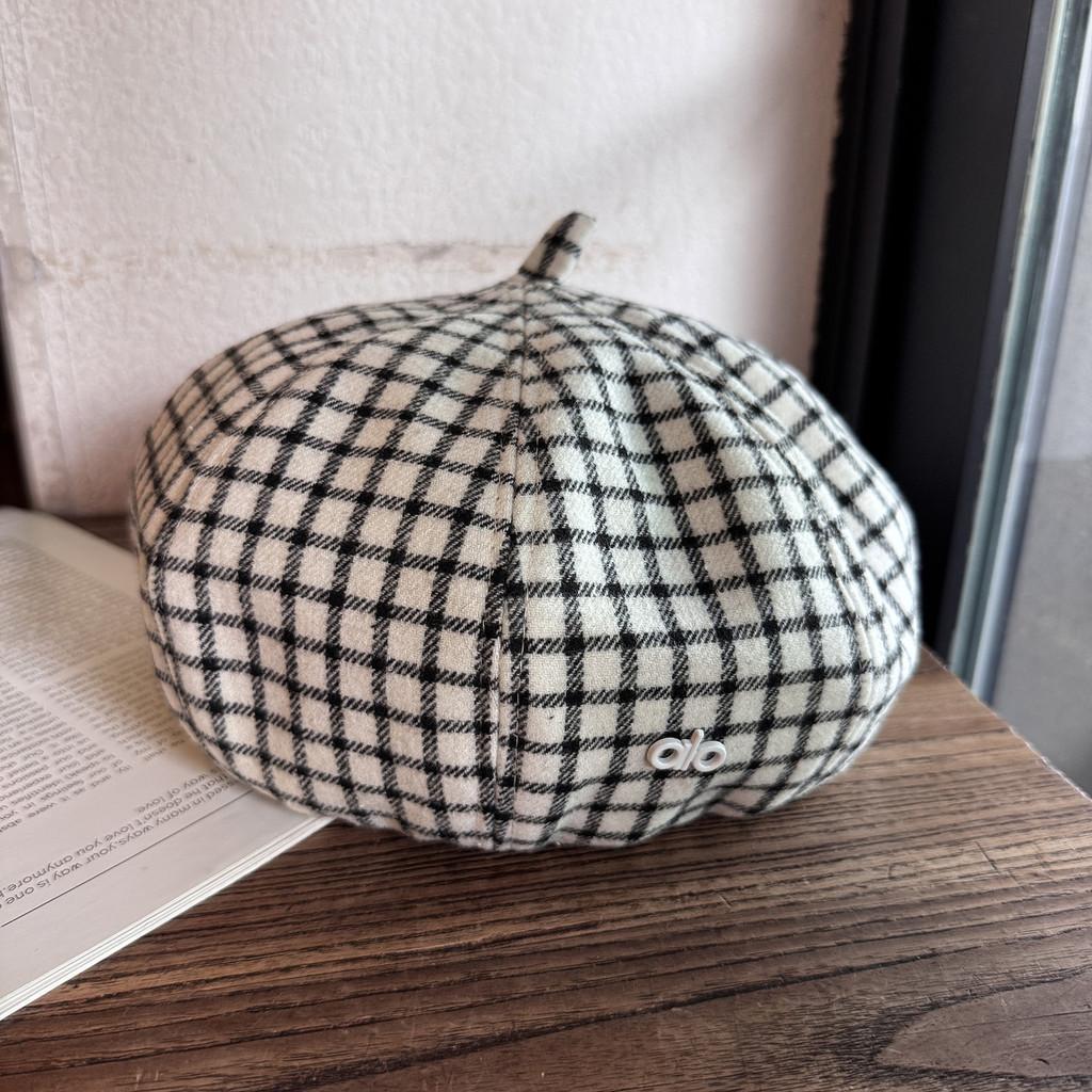 Clashing Color Grid Artistic Vintage Beret Hat Geometric Elements Spring Women