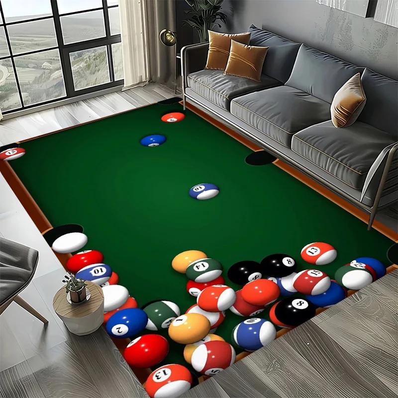 Large Washable Area Rug with Black Pool Ball 8 Design, Non-Slip Sofa Kitchen Toilet Carpet for Living Room Decoration