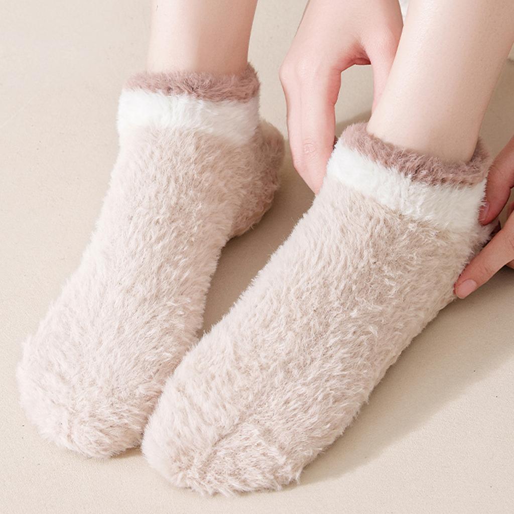 Women's Thick Warm Non- Sleep Socks for Indoor Home, Color Block, Non-Shedding