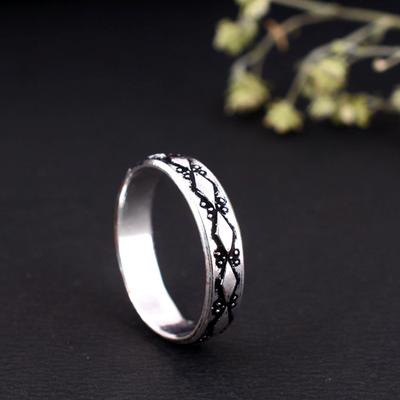 Elegant Solid 925 Sterling Silver Flower Ring Beautiful Floral Pattern Band Stacking Wedding Ring Simple Jewelry Gift for Her