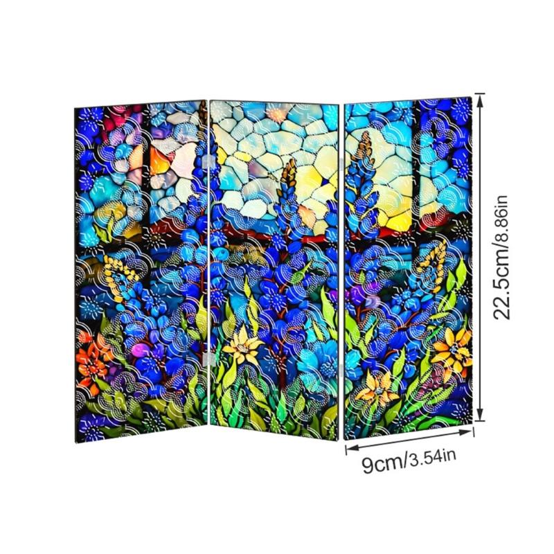 3 Panel Divider Mini Folding Screen Decorative Desktop Folding Screen Acrylic Suncatchers Ornament for Office Home Decors