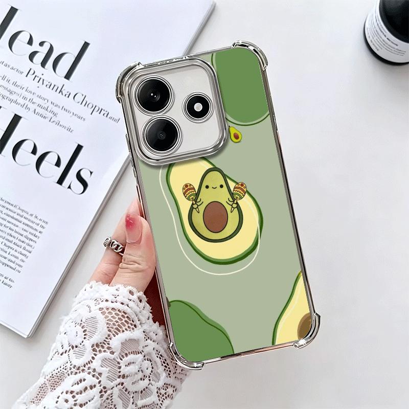 Cartoon Cute Avocado Plating Phone Case For Xiaomi Redmi Note 14 15 Pro Plus 13 12 11 11S 11T 10 9S 9 5G Anti-Fall Airabag Cover