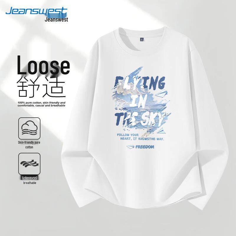 Jeanswest Men's Heavyweight Loose Fit Long Sleeve Cotton T-Shirt