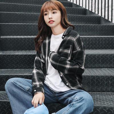 Damen Kariertes Langarmhemd im koreanischen Stil, 2023 Schick Locker Geschnitten, Vielseitige Studentenmode, Hongkong Frühlings-/Herbst-Oberteil.