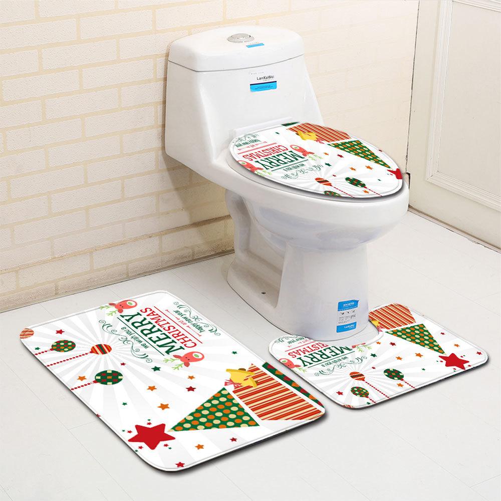 Christmas Bathroom Floor Mat Toilet Three-Piece Set