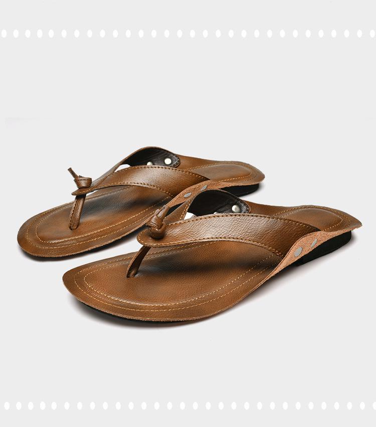 Men's Plus Size Retro Genuine Leather Non-slip Beach Flip-flops
