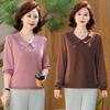 2025 Spring & Autumn Elegant Long Sleeve Lapel T-Shirt for Middle-Aged and Elderly Women - Tummy Covering Base Layer