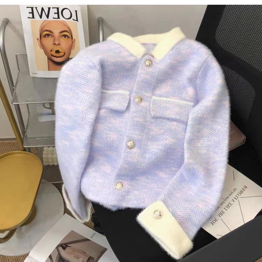 Faux Fox Fur Luxury Feeling Small Fragrance Style Open Cardigan Women Spring Autumn Stand Collar Thick Knit Sweater Coat Fashion Knit Top