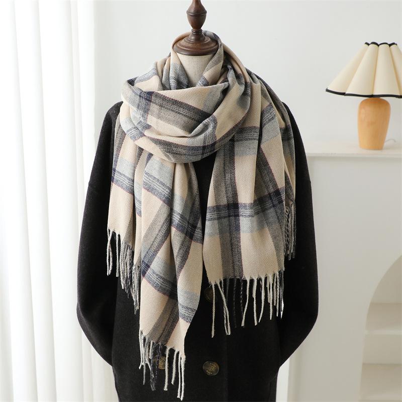 Korean Imitation Cashmere Grid Scarf Men Women Autumn Winter Fashion Warm Scarves Tassel Shawl Thickening Long Scarf Tassel Warp