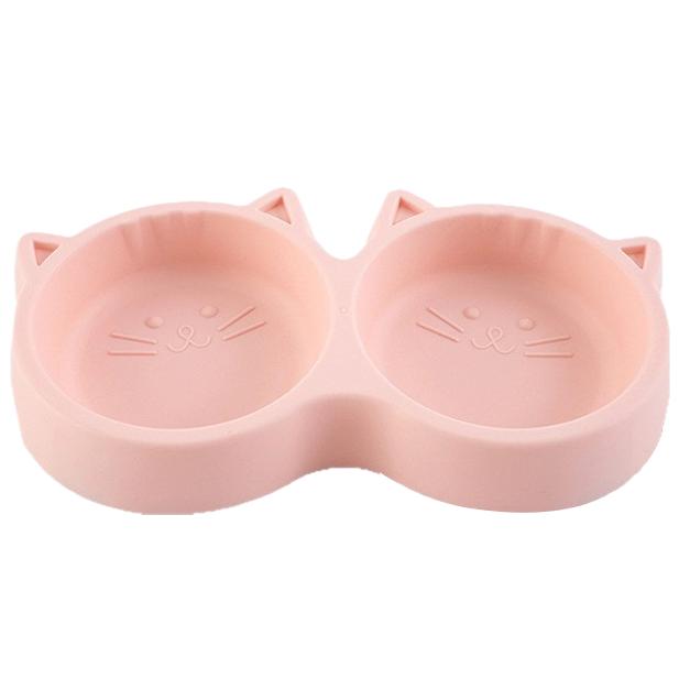 Pet Cat Double Bowl Material Non-Slip Puppy Cat Food Water Feeding Bowl Cute Cartoon Face Durable Dish