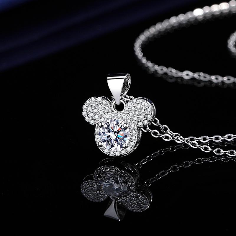 

Mickey Pendant Necklace: 1 Carat Eight Hearts & Arrows Zircon, Women s Luxury Fashion Round Pendant.