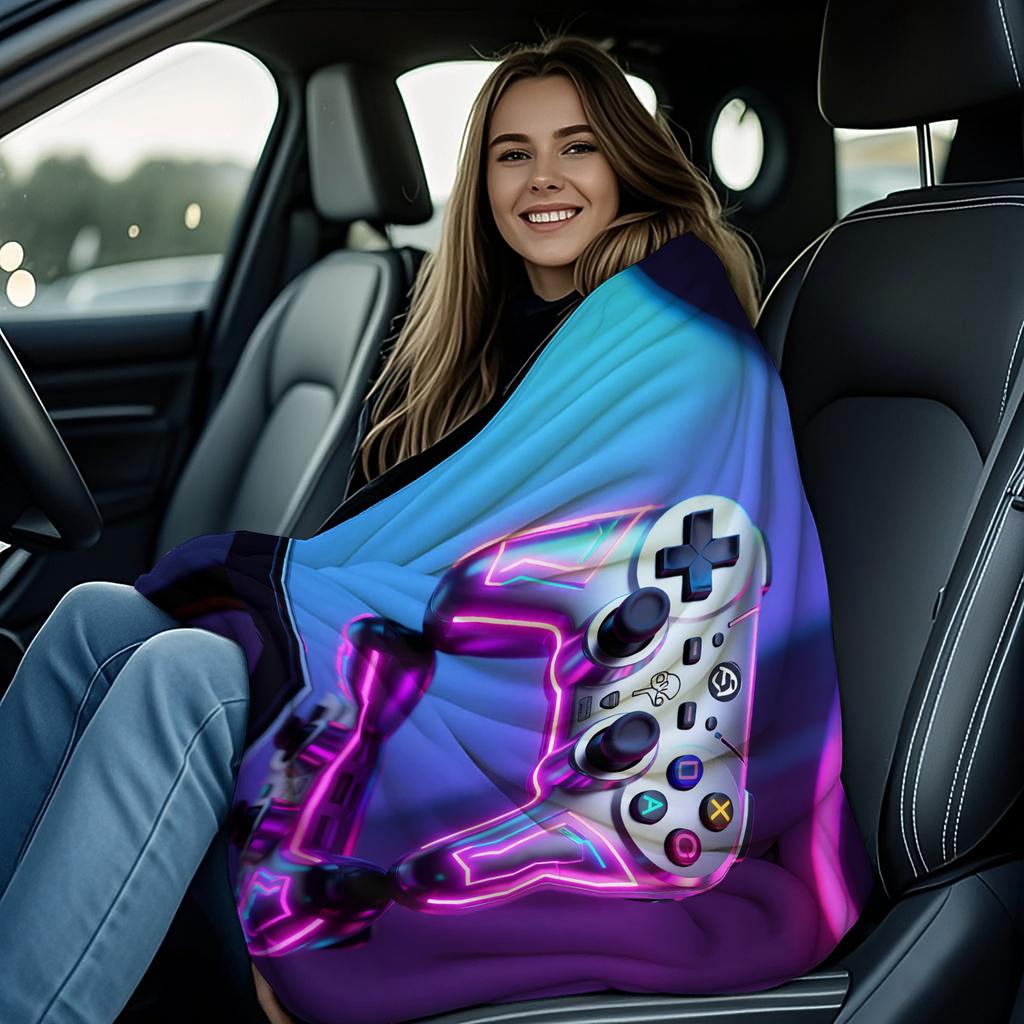 Chic High-end Vibe Game Controller Print Flannel Throw Blanket for Adult Quality Cozy Soft Warm Blanket for Travel Office Home