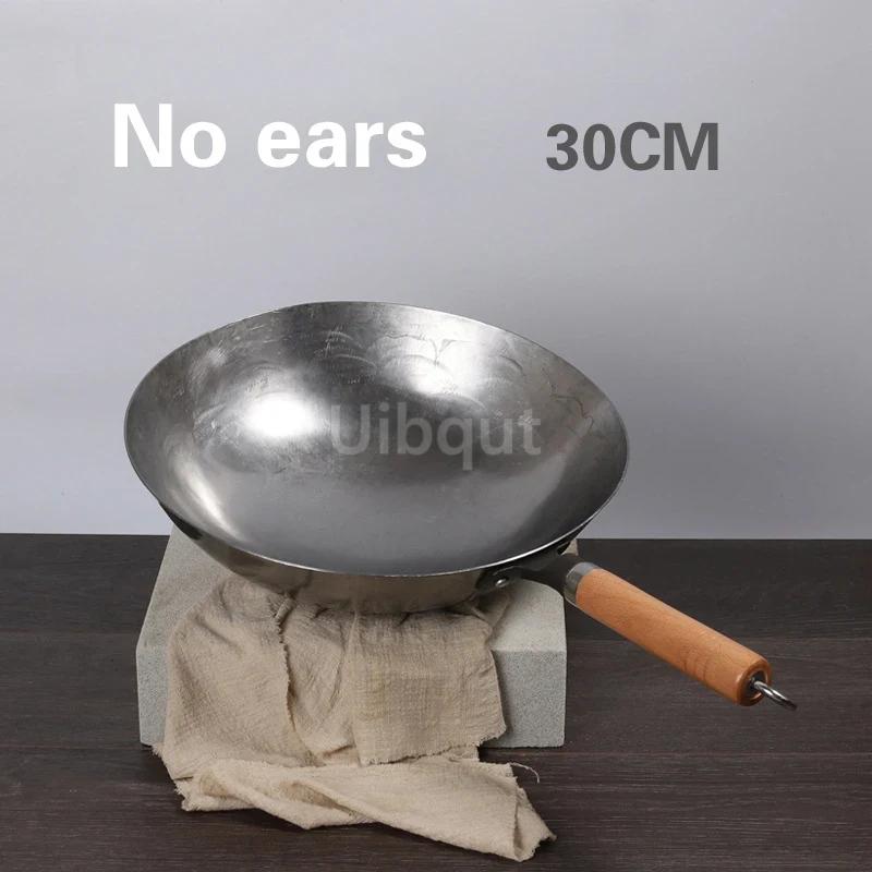

wooden handle made iron wok Chinese Handmade Iron pot Round bottom non stick wok gas cooker household cooking Kitchen Cookware