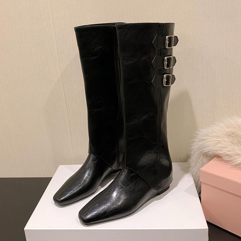 Women's Long Boots Flats Designer Knee High Leather Shoes  Winter Fashion Chelsea Boots New Walking Elegant Ladies Boots